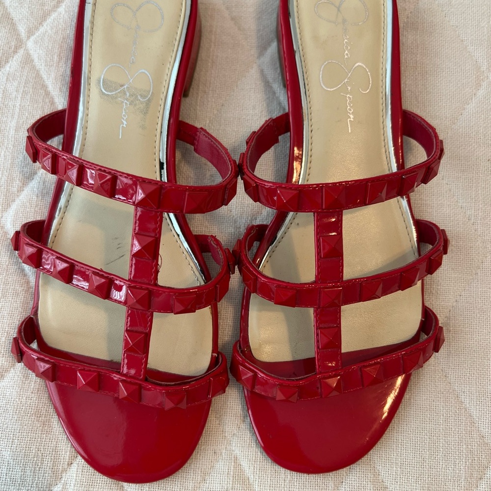 Jessica Simpson Red Gladiator Sandals with Studded Straps red size 8 boho travel